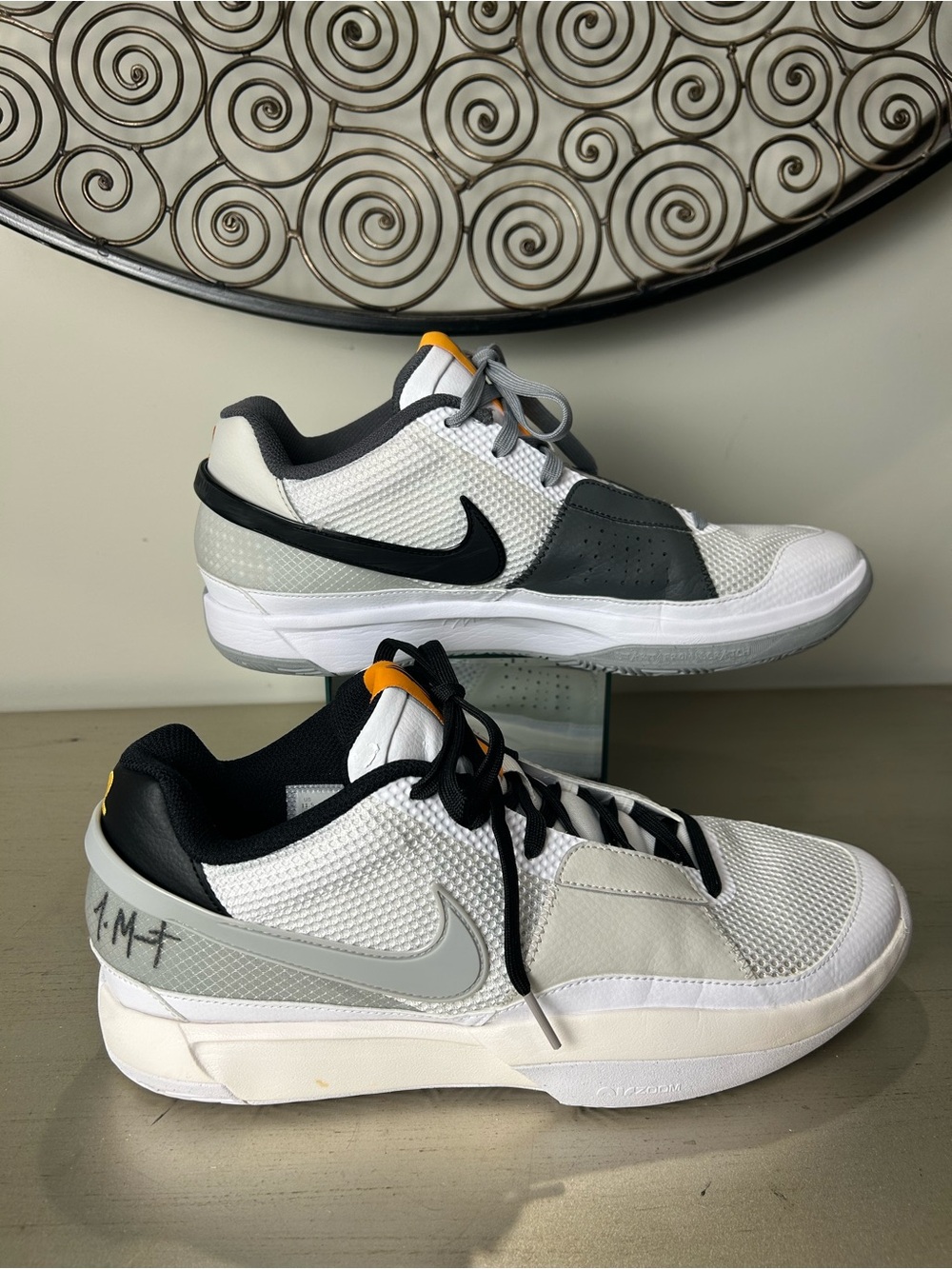 Nike Men's White, Black & Gray Low-Top Sneakers with Yellow Accent